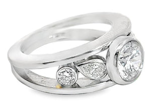 Platinum/Diamond Semi-Mount Ring 6.5mm Round CZ Bezel Center Size 5.5