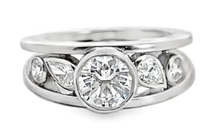 Platinum/Diamond Semi-Mount Ring 6.5mm Round CZ Bezel Center Size 5.5