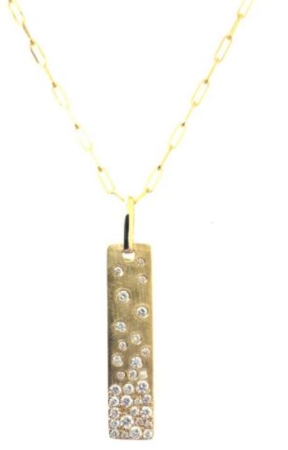 14Y Vertical Bar Pendant with Flush Set Diamond and Paperclip Chain