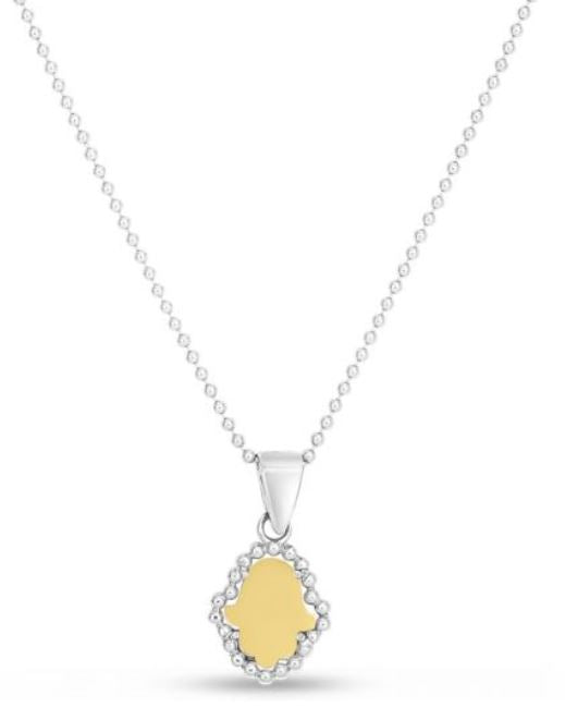 Sterling Silver 18K White and Yellow Hamsa Pendant with 18" Bead Chain and Lobster Clasp