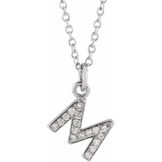 14W Diamond Initial "M" Necklace 16-18"