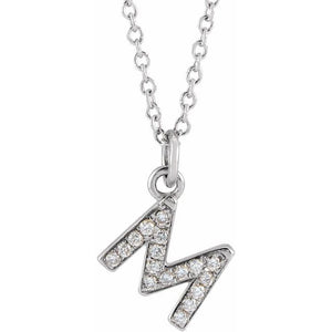 14W Diamond Initial "M" Necklace 16-18"