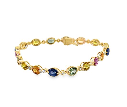 18KY Multi-color Marquis Sapphire Bracelet 7"&nbsp;