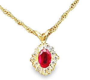 14Y Oval Ruby and Round/Baguette Diamond Pendant