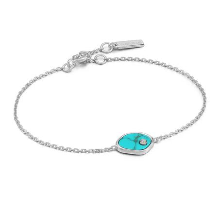 Sterling Silver Ania Haie Tidal Turquoise Bracelet with Bezel Set Turquoise and CZ