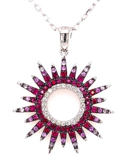 18W Ruby/Pink Sapphire/Diamond Starburst Pendant .84ctw