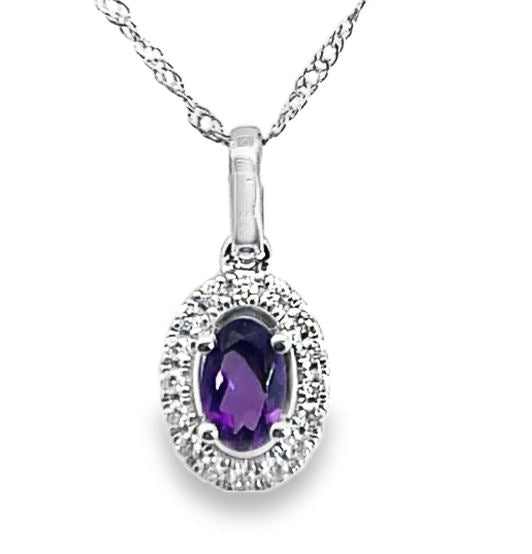 14W Oval Amethyst and Diamond Halo Pendant