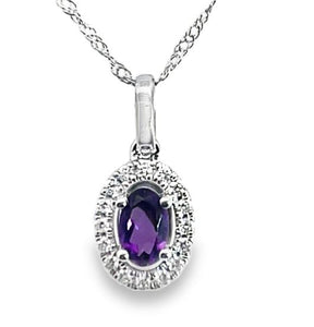 14W Oval Amethyst and Diamond Halo Pendant