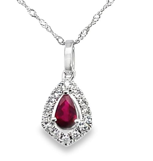 14W Pear Shaped Ruby with Diamond Halo Pendant