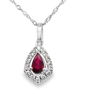 14W Pear Shaped Ruby with Diamond Halo Pendant