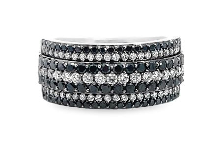 18W 7 Row Alternating White and Black Diamond Band sz 6.5