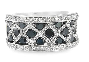18W Quilted Black and White Diamond Saddle Ring sz 6.5