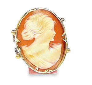 14Y Large Oval Shell Cameo Ring sz7