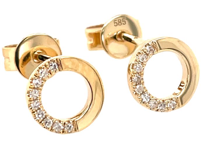 14Y Open Circle Stud Earrings with Pave Diamonds