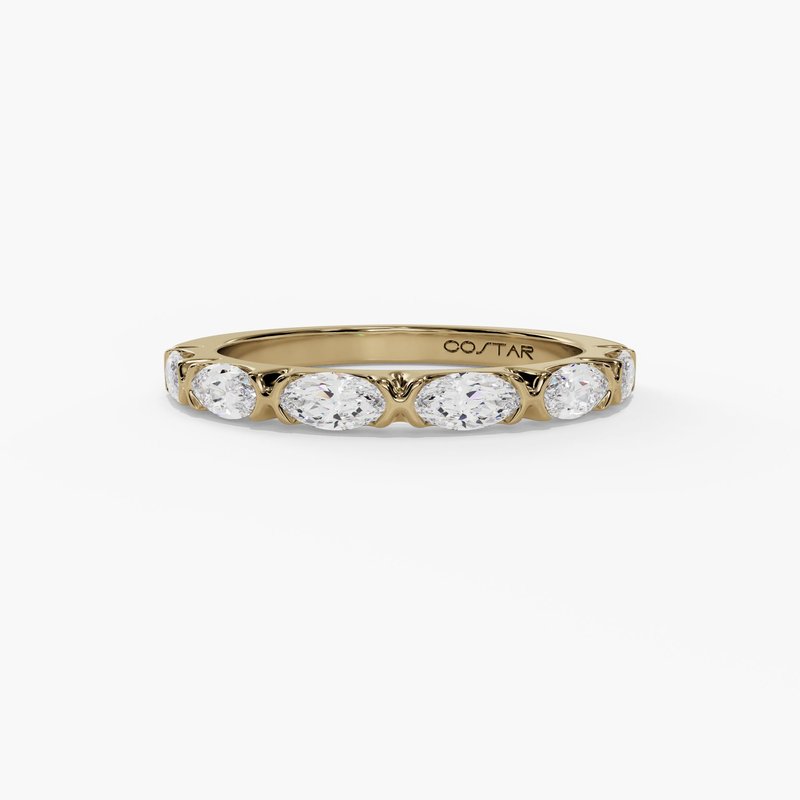 14Y Bezel Set Marquise Diamond Wedding Band sz 6