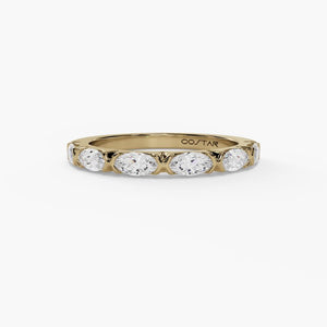 14Y Bezel Set Marquise Diamond Wedding Band sz 6