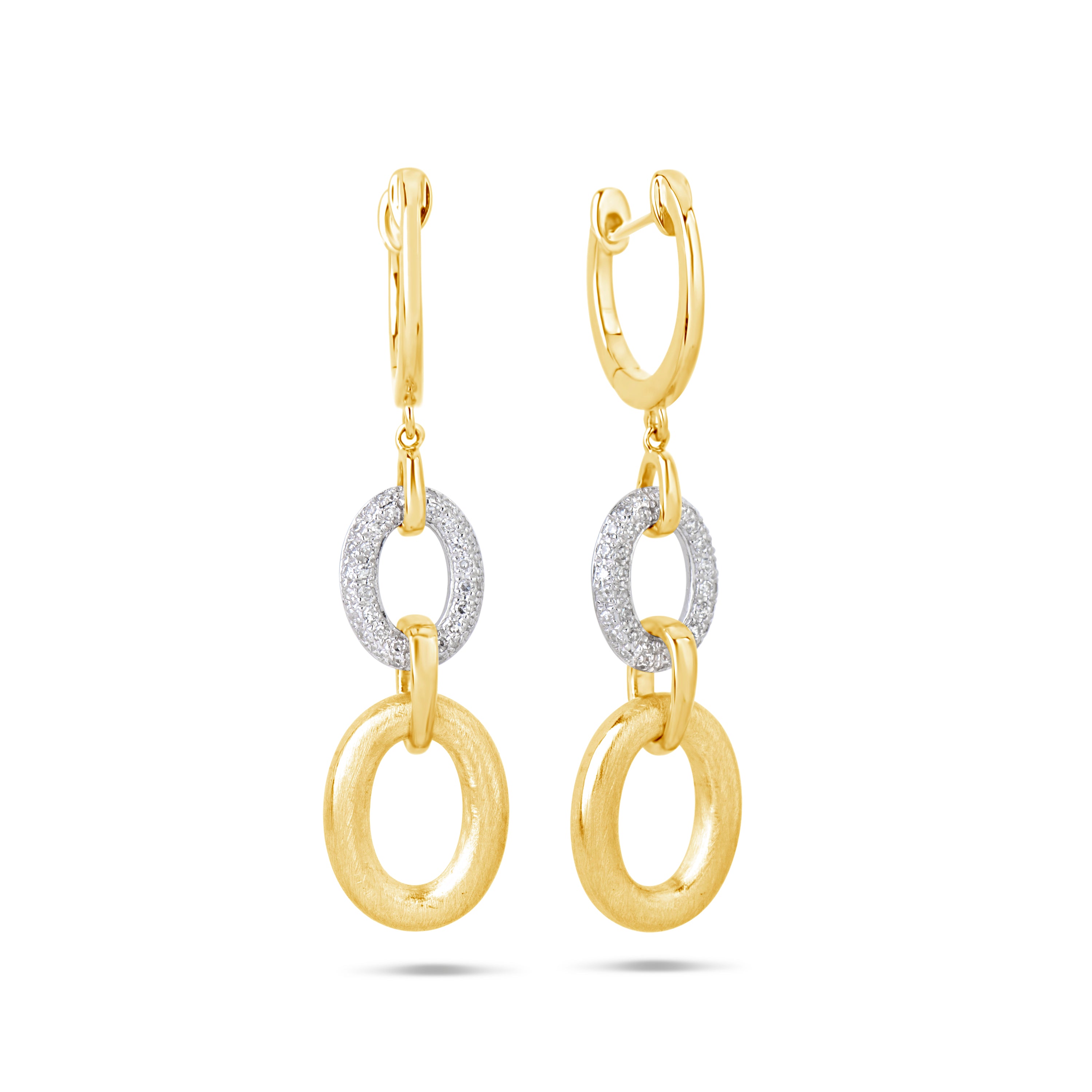 14TT Diamond Circle Dangle Earrings with Satin Finish