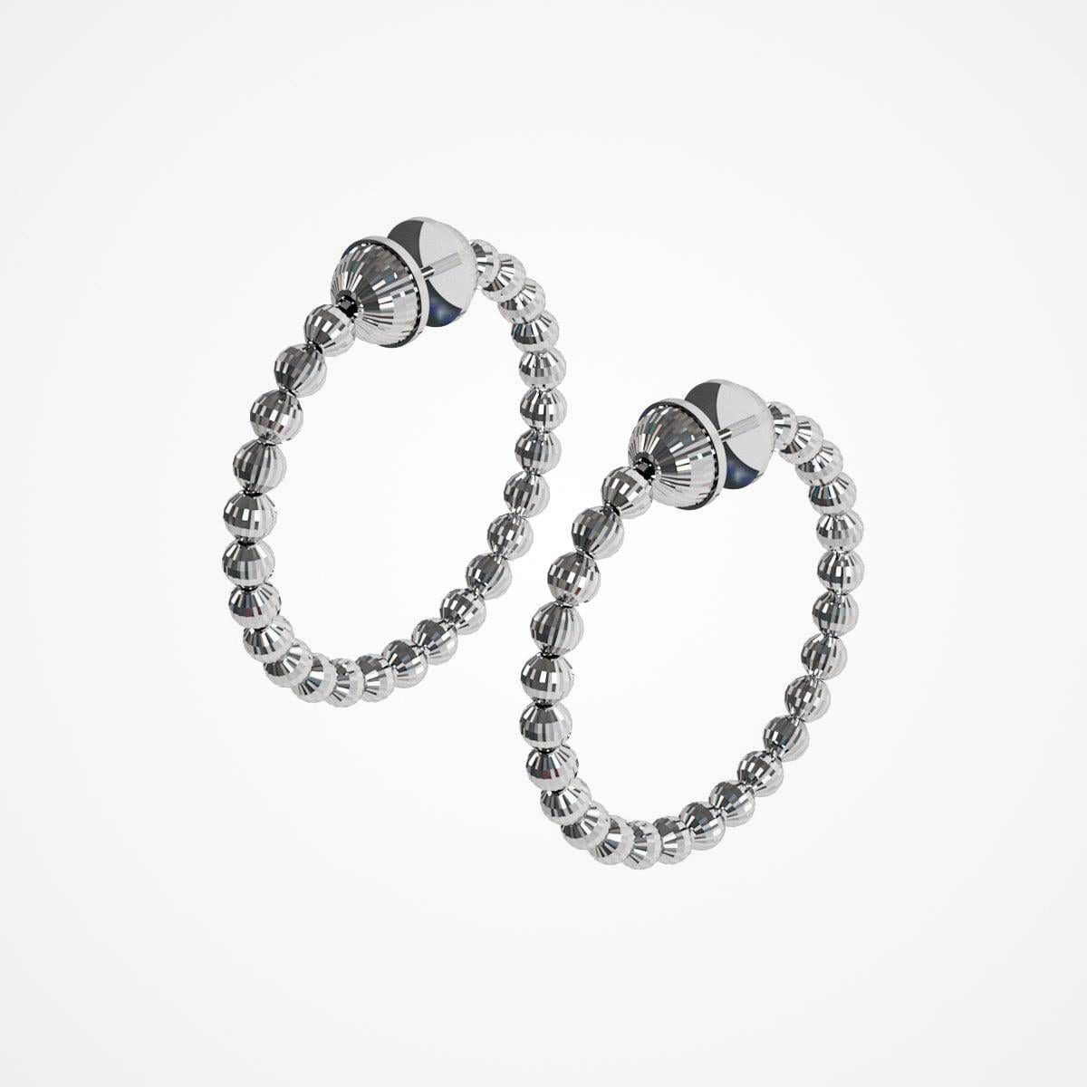 Sterling Silver and 18W Gold Plated Diamond Cut Bead Hoop Earrings 35mm