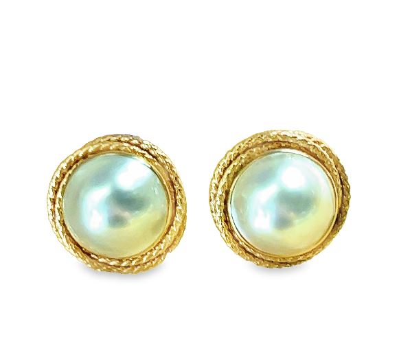 14Y Mabe Pearl Earring in YG Rd Nest Studs w Omegas