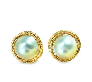 14Y Mabe Pearl Earring in YG Rd Nest Studs w Omegas