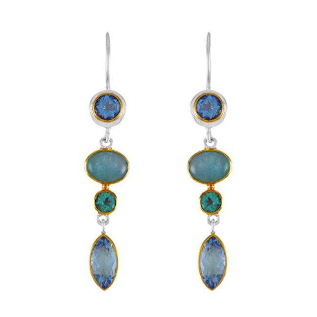 Michou SS/22KY Vermeil Earrings with Amazonite, Quartz, MOP and B.Topaz