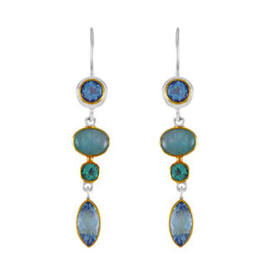 Michou SS/22KY Vermeil Earrings with Amazonite, Quartz, MOP and B.Topaz