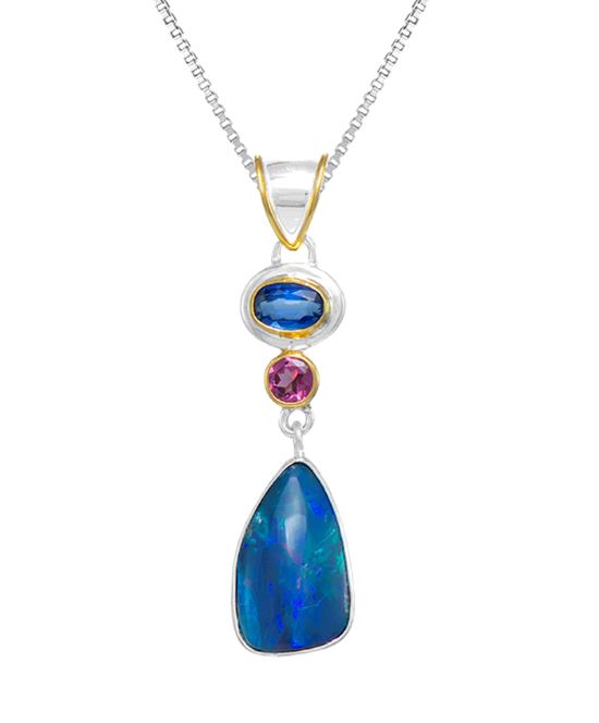 Michou SS and 22k YG Verm with Kyanite, Pink Tourmaline and Opal Pendant