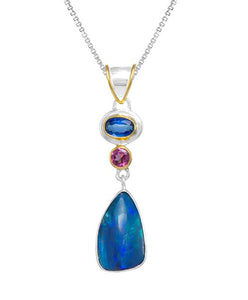 Michou SS and 22k YG Verm with Kyanite, Pink Tourmaline and Opal Pendant