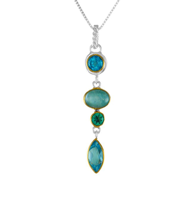 Michou SS/22KY Vermeil Apatite, MOP, Quartz and Blue Topaz Pendant and 18" Box Chain