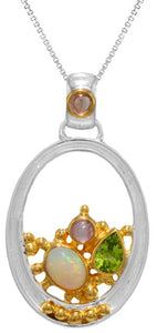 Michou SS/22k Vermeil Oval Pendant with Ethiopian Opal, Peridot and Pink Tourmaline