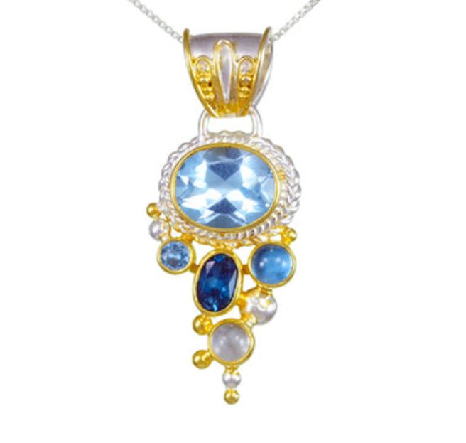 Michou SS/22Y Vermeil Pendant with Bezel Set Blue Topaz