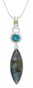 Michou SS/22K Vermiel Blue Topaz and Labradorite Pendant with Enhancer Bail