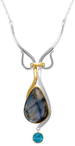 Michou SS/22K Vermeil P/S Labradorite and Blue Topaz Swirl Necklace