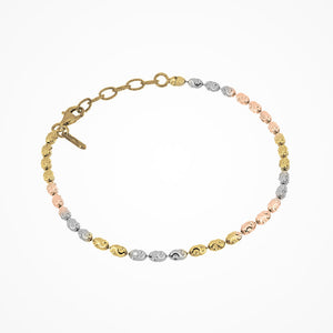 Sterling Silver 18K Yellow, White, and Rose gold Plated Diamond Cut Bracelet 7.25"