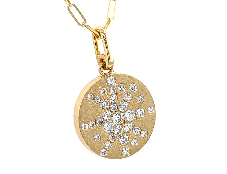 14Y "Galaxy" Flush Set Diamond Pendant on Paperclip Chain