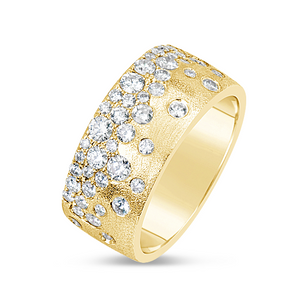 Dilamani 14Y "Confetti" Flush Set Diamond Cigar Band 8.7mm with Satin Finish