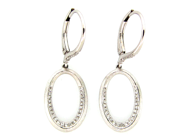 14W Satin Finish Open Oval Drop Diamond Earrings, .24ctw