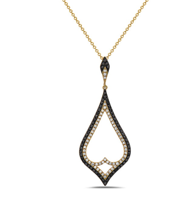 14Y Black and White Diamond Open Drop Pendant on 18" Chain