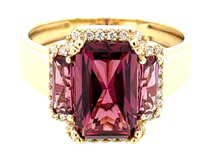 Dilamani 14Y 3 E/C Rhodolite Garnet and Diamond Ring, 3.26ctw