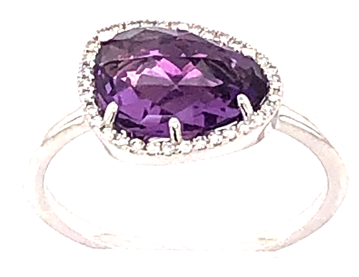 Dilamani 14W 1.97ct Amethyst Bean Shape and 0.08ctw Diamond Halo Ring