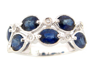 Dilamani 14W Oval Sapphire and Round Diamond Mil grain Double Row Band