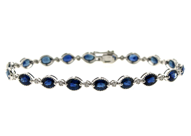 14W Dilamani Oval Sapphire and Rd Diamond Milgrain Bracelet