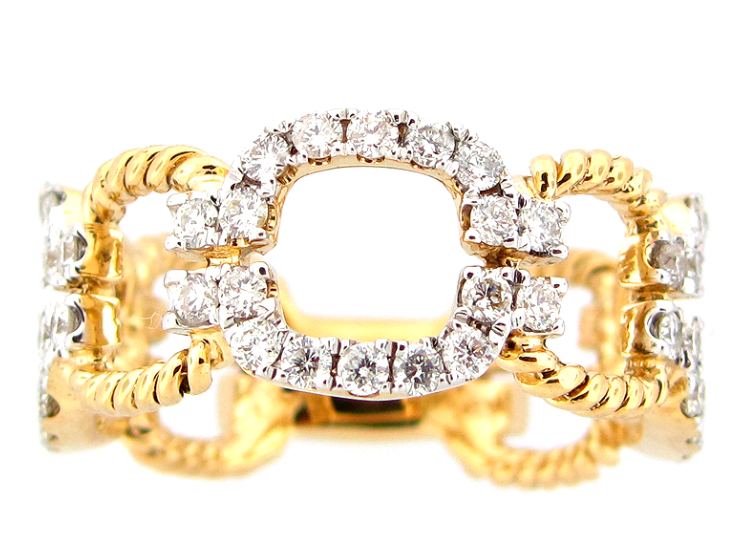 Dilamani 14Y Open Concept Pave Diamond/ Rope Alternating Ring