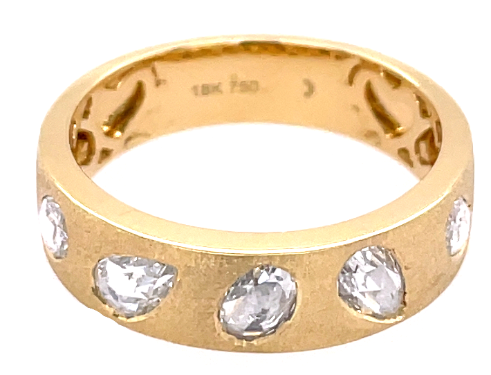 18Y Pear/ Oval Rose Cut Flush Set Diamond Satin 5.3mm Band