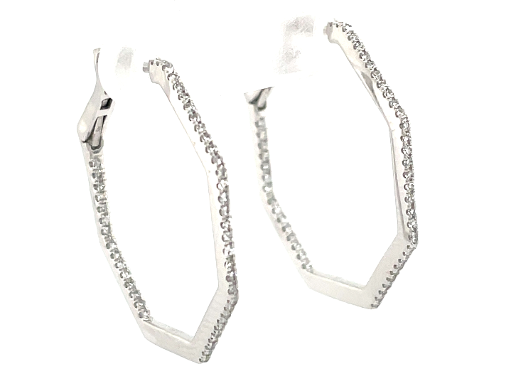 14W Octagon Shape Diamond Inside/Outside Hoops 25mm