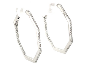 14W Octagon Shape Diamond Inside/Outside Hoops 25mm