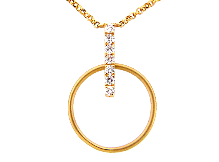 14Y Diamond Circle and Bar Pendant w Satin Finish