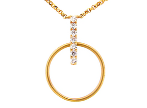14Y Diamond Circle and Bar Pendant w Satin Finish