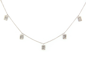 14W Rectangular Halo Diamond Dangle Station Necklace 16-18"