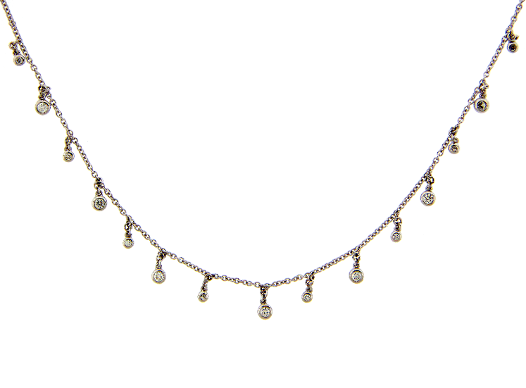 14W Bezel Set Diamond Dangle Charm Choker Necklace 10-17.5"